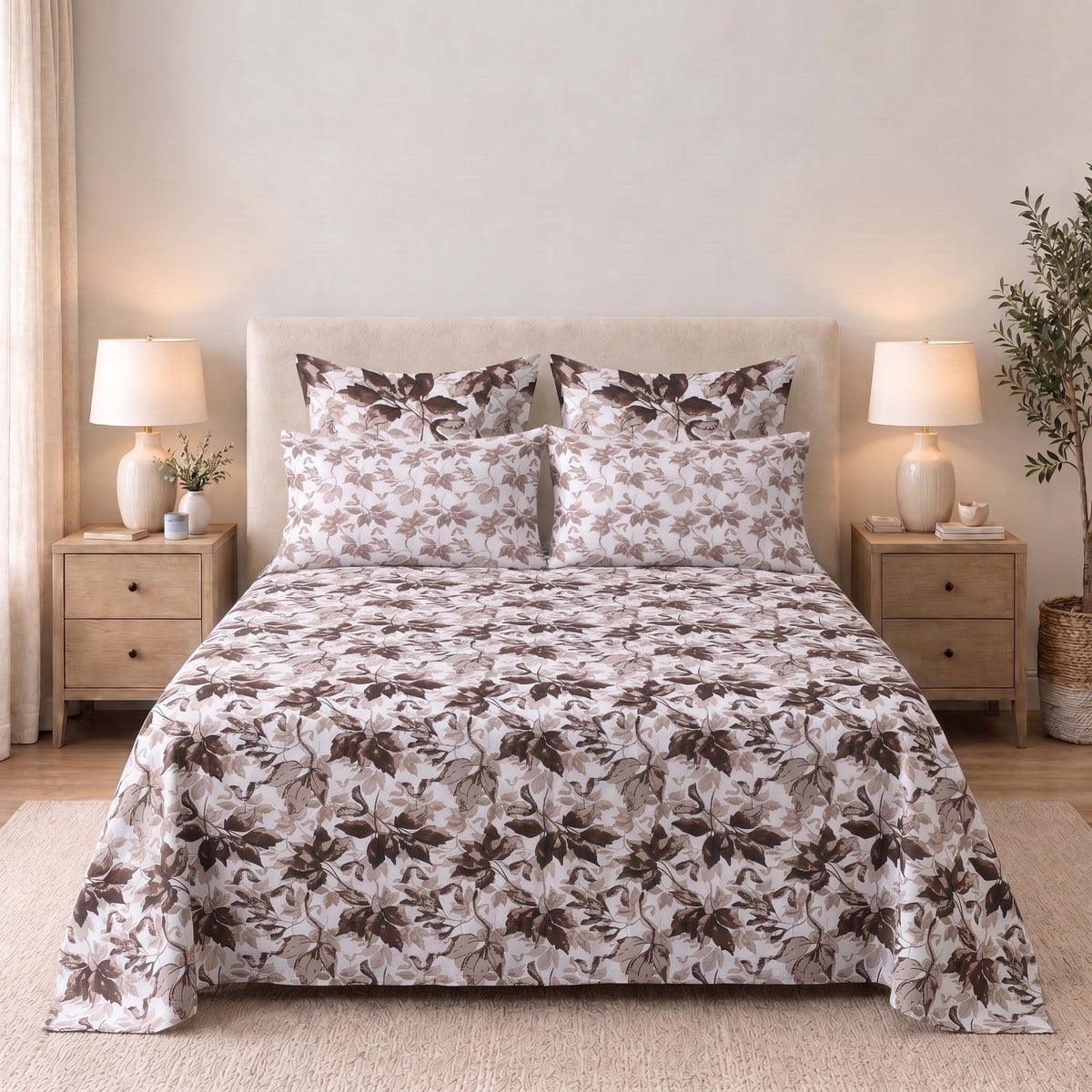 6-Piece Reversible Poly Cotton Comforter Set- Blush Botanica