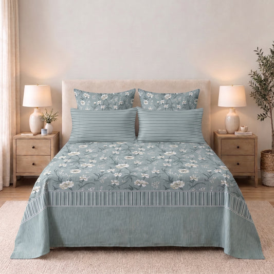 6-Piece Reversible Poly Cotton Comforter Set- Misty Stripes