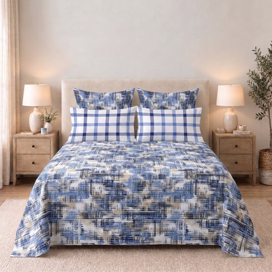 6-Piece Reversible Poly Cotton Comforter Set- Blue Haven