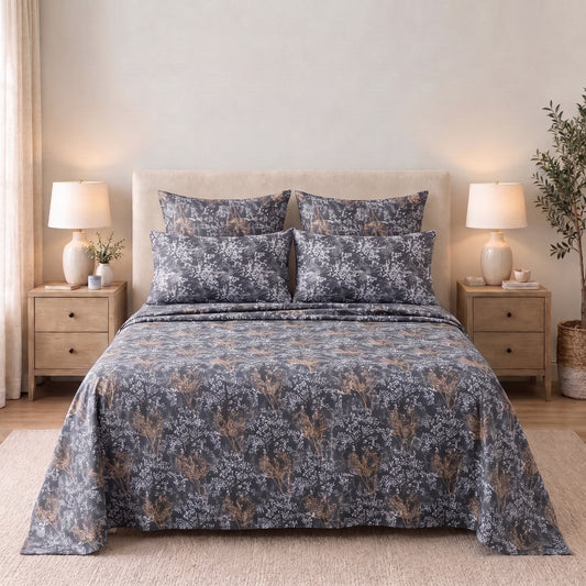 6-Piece Reversible Poly Cotton Comforter Set- Midnight Bloom