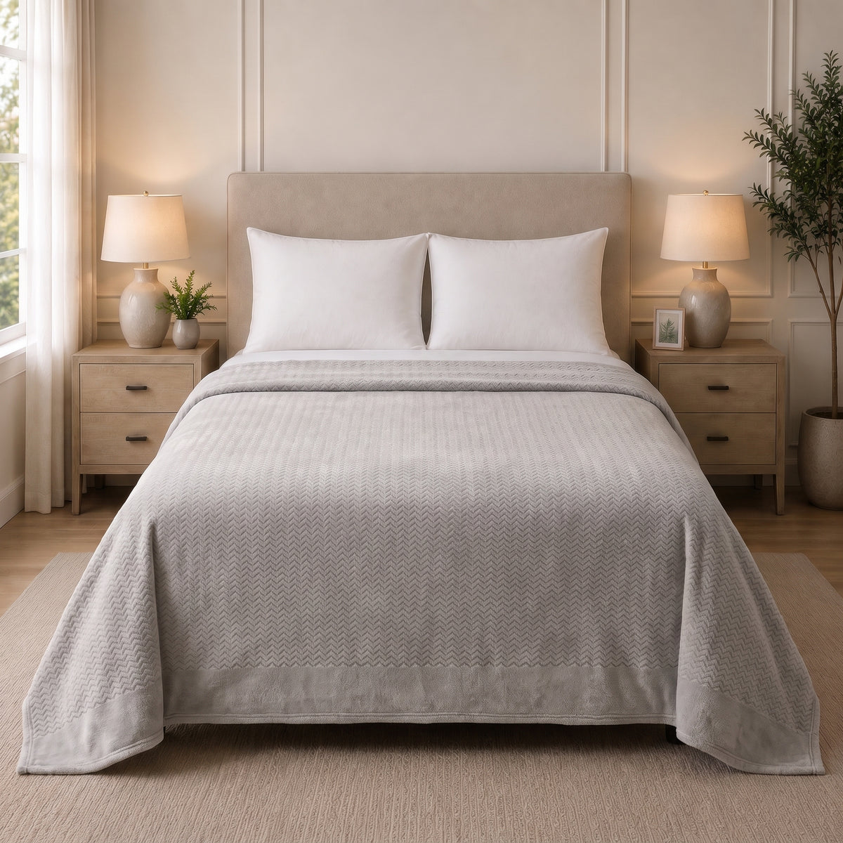Fleece Blanket (Single Ply)-Gris Zigzag