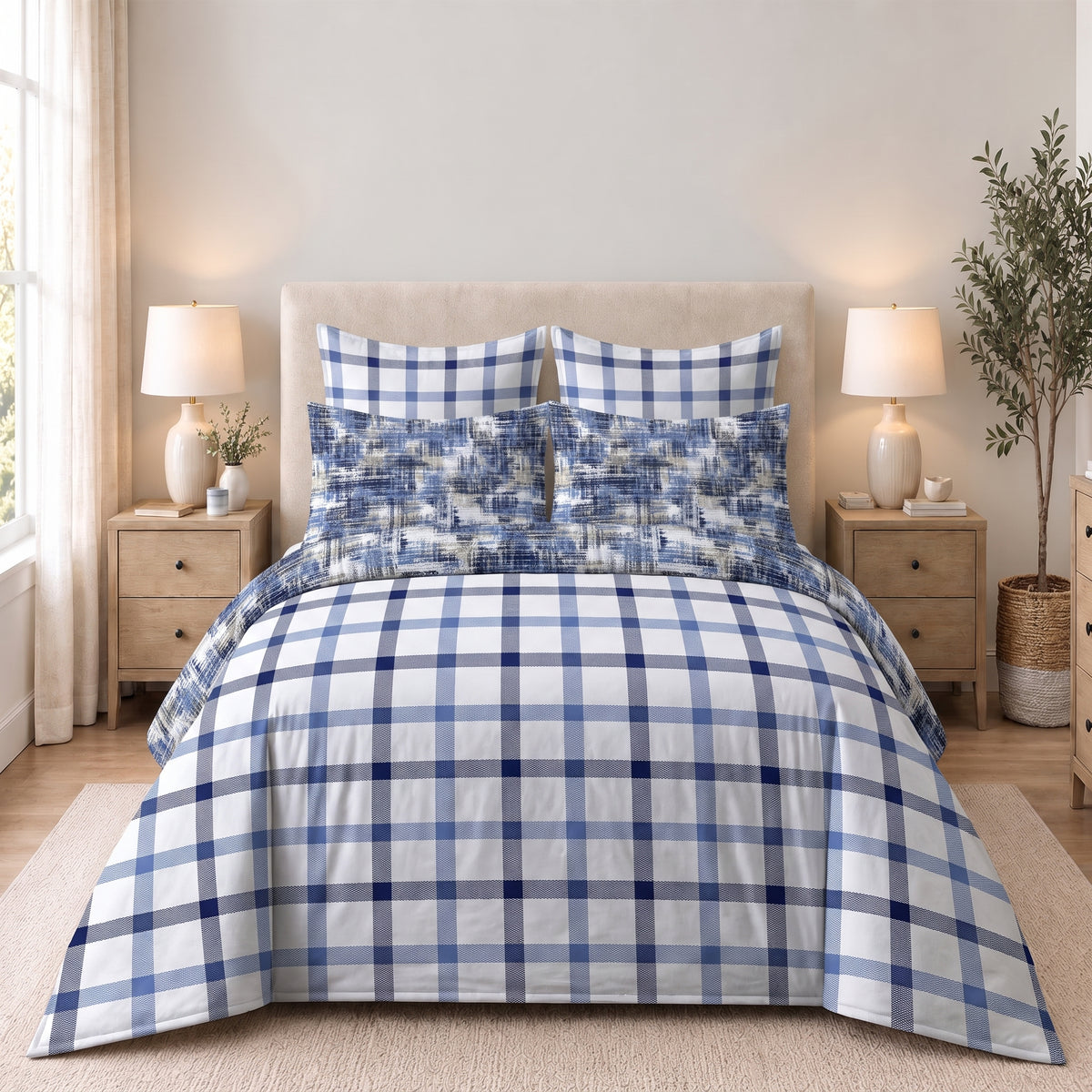 6-Piece Reversible Poly Cotton Comforter Set- Blue Haven