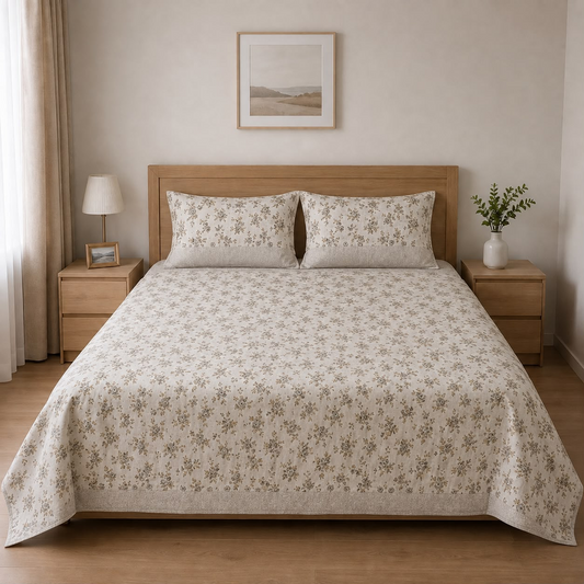 100% Cotton Grey Vintage Bloom– Floral Bedsheet Set