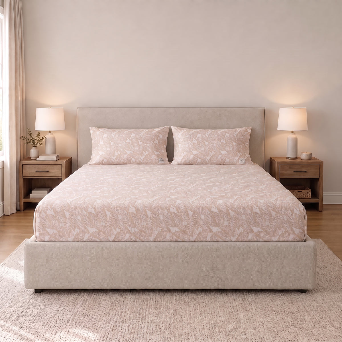 Poly Cotton Bedsheet Set-Blush Foliage