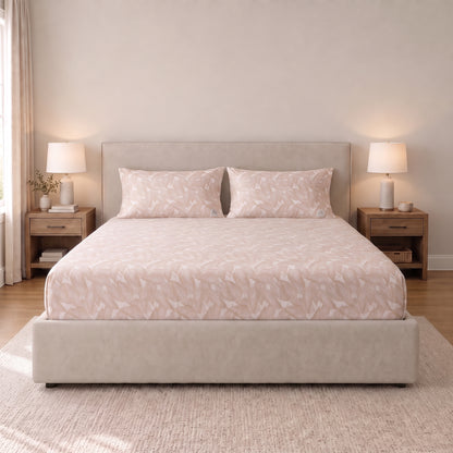 Poly Cotton Bedsheet Set-Blush Foliage