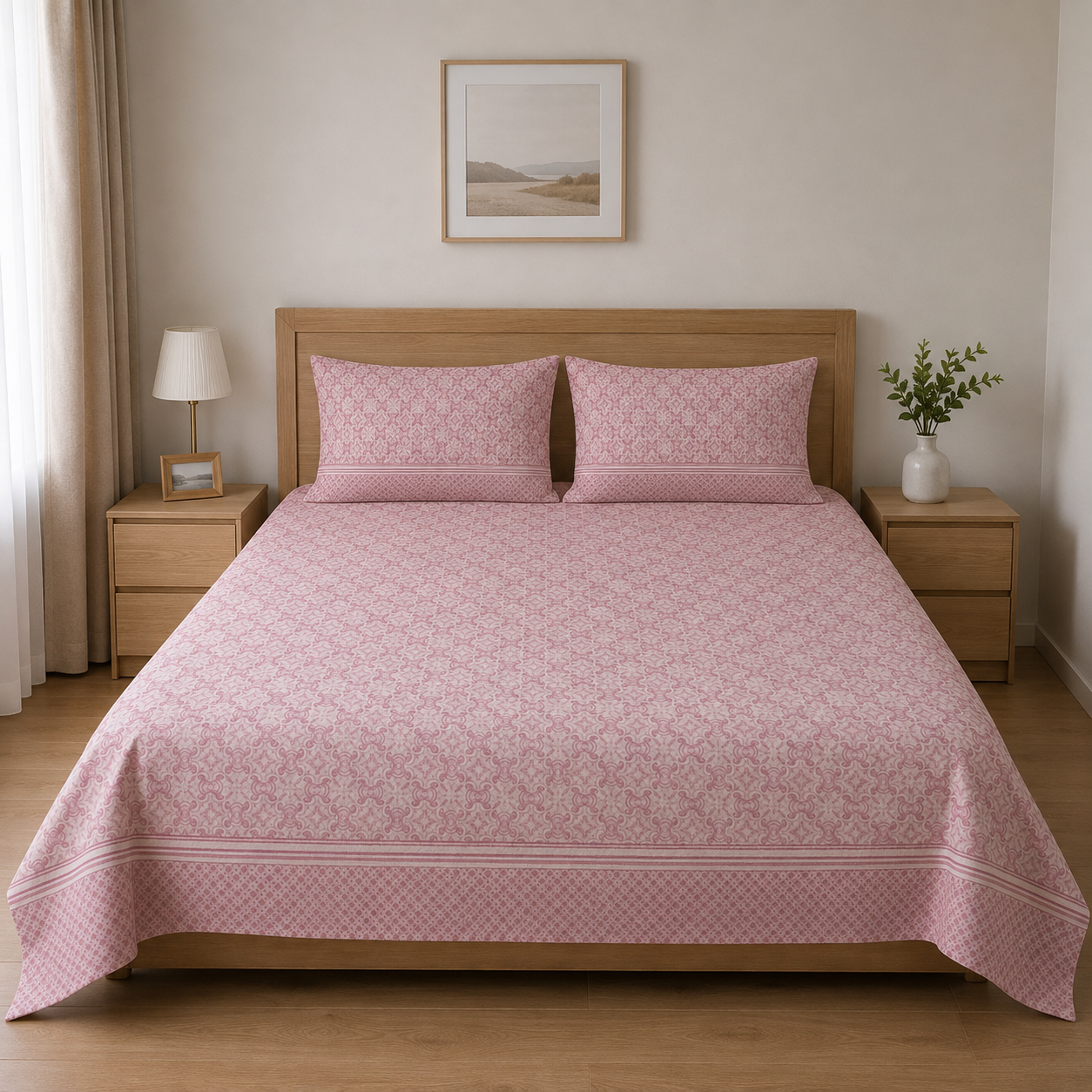 100% Cotton Pink Regal Mosaic – Bedsheet Set