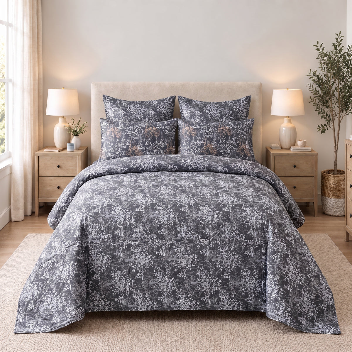 6-Piece Reversible Poly Cotton Comforter Set- Midnight Bloom