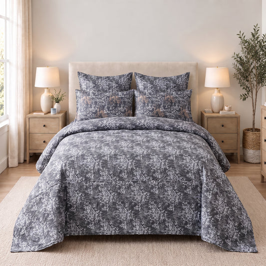 6-Piece Reversible Poly Cotton Comforter Set- Midnight Bloom