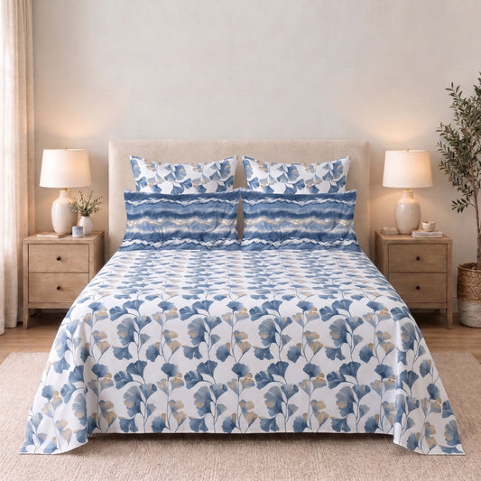 6-Piece Reversible Poly Cotton Comforter Set- Ocean Mist