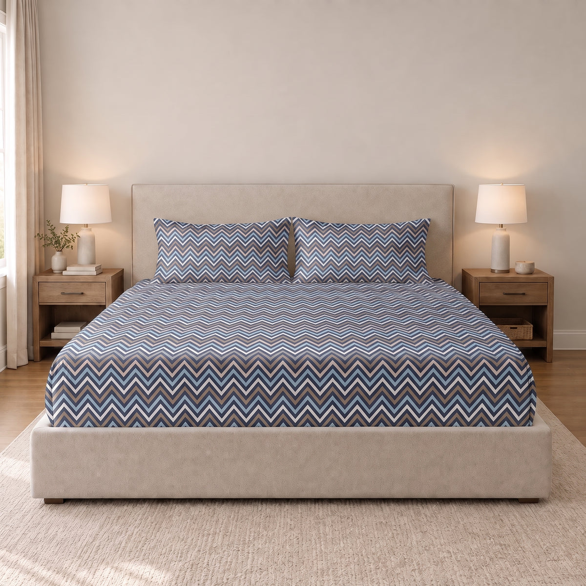 Poly Cotton Bedsheet Set-Slate Chevron