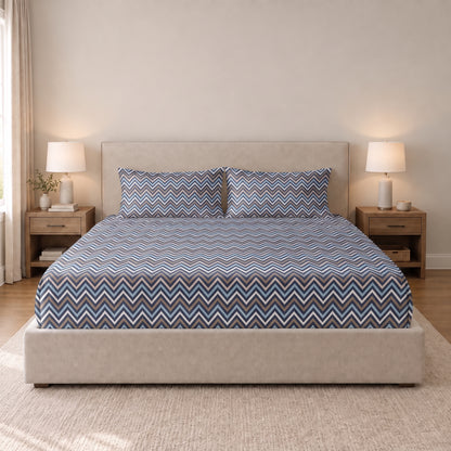 Poly Cotton Bedsheet Set-Slate Chevron