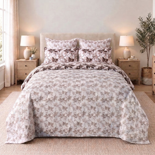 6-Piece Reversible Poly Cotton Comforter Set- Blush Botanica