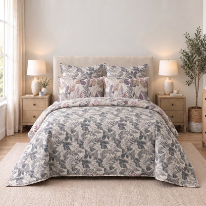 6-Piece Reversible Poly Cotton Comforter Set- Silver Botanica