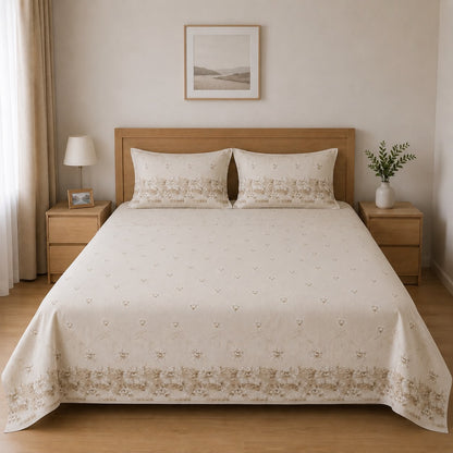 100% Cotton Brown Blossom Garden – Floral Bedsheet Set