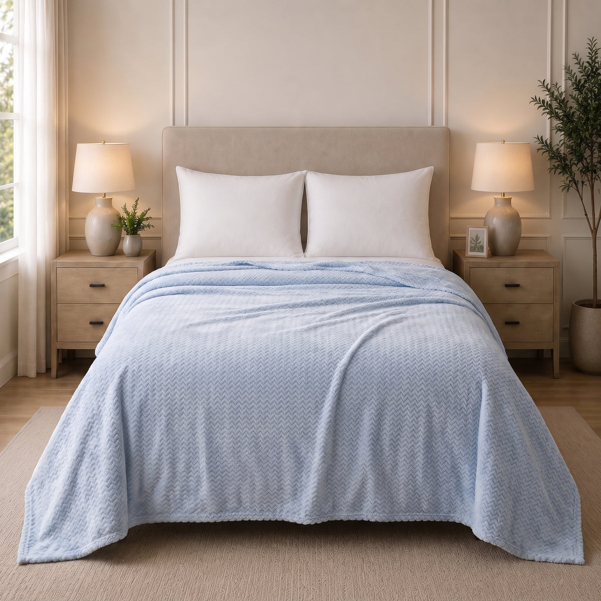 Fleece Blanket (Single Ply)-Azul Zigzag