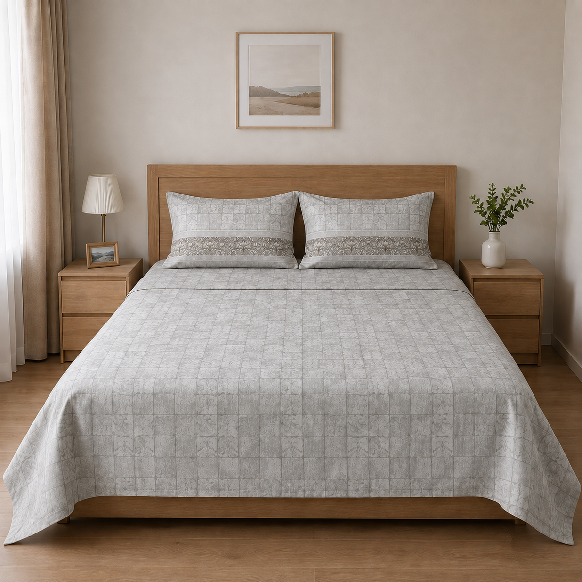 100% Cotton Grey Persian Lattice – Bedsheet Set