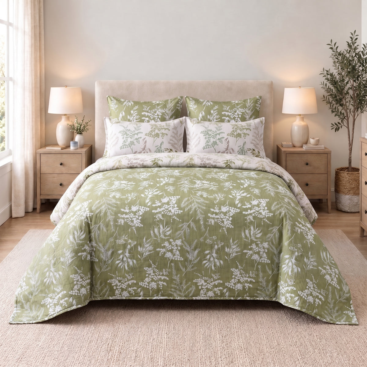 6-Piece Reversible Poly Cotton Comforter Set- Sage Meadow