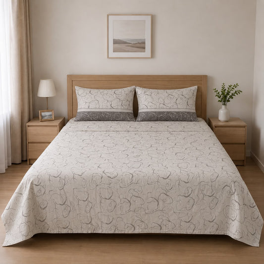 100% Cotton Grey Floral Sketch– Floral Bedsheet Set
