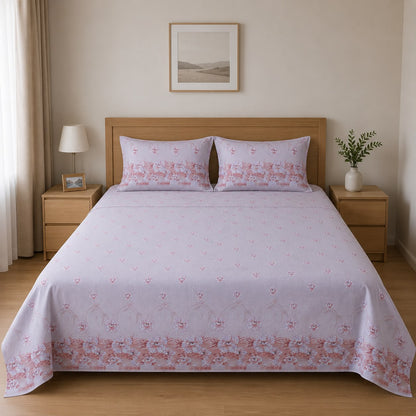 100% Cotton Pink Blossom Garden – Floral Bedsheet Set