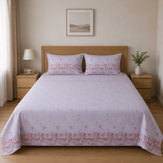 100% Cotton Pink Blossom Garden – Floral Bedsheet Set