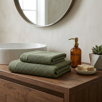 Premium Cotton Towel Hunter Green Popcorn Weave 525 GSM Soft Absorbent Bath Towel Pakistan