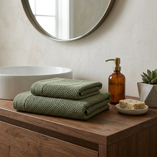 Premium Cotton Towel Hunter Green Popcorn Weave 525 GSM Soft Absorbent Bath Towel Pakistan