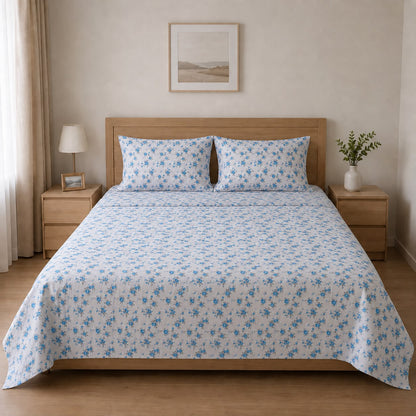 100% Cotton Blue Vintage Bloom– Floral Bedsheet Set