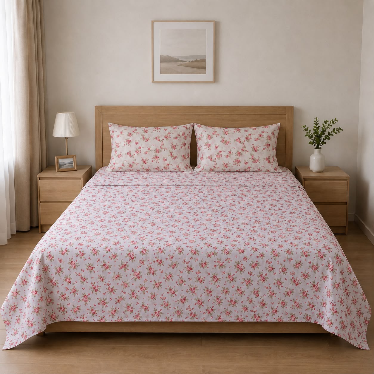 100% Cotton Pink Vintage Bloom– Floral Bedsheet Set